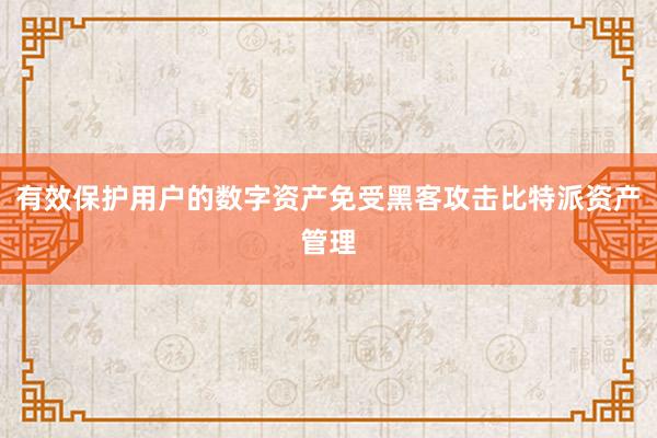 有效保护用户的数字资产免受黑客攻击比特派资产管理