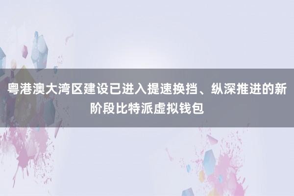 粤港澳大湾区建设已进入提速换挡、纵深推进的新阶段比特派虚拟钱包